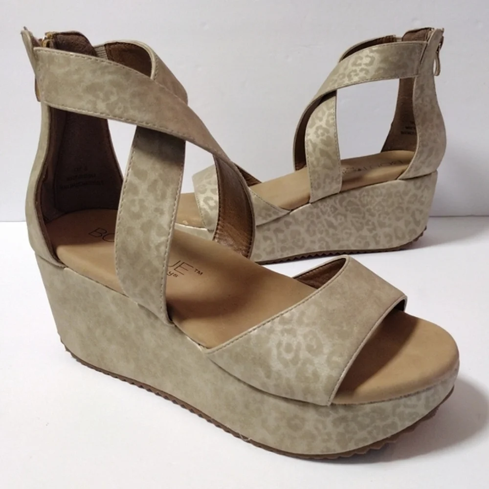 Corkys Beige Leopard Print Wedge Sandals